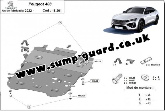 Steel sump guard for Peugeot 408