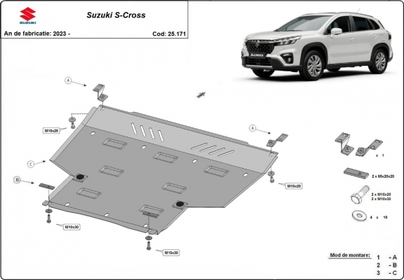Steel sump guard for the protection of the engine and the gearbox for Suzuki S-Cross