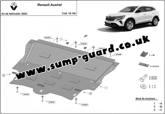 Steel sump guard for Renault Austral