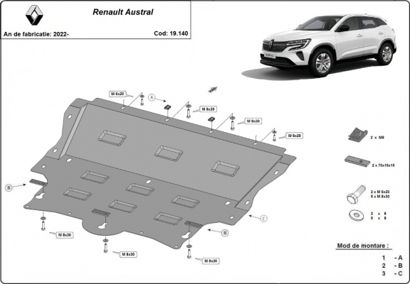 Steel sump guard for Renault Austral