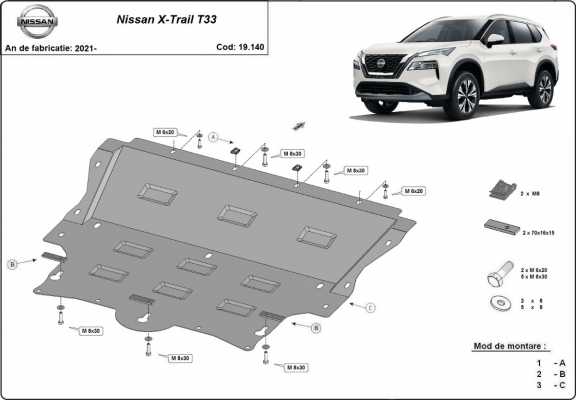 Steel sump guard for Nissan X-Trail T33