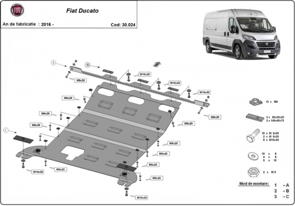 Steel sump guard for Fiat Ducato