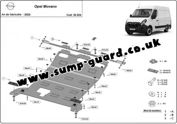 Steel sump guard for Vauxhall Movano