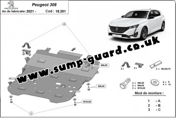 Steel sump guard for Peugeot 308