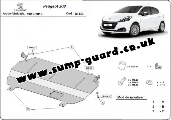 Steel sump guard for Peugeot 208