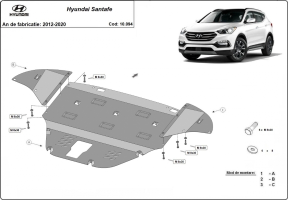 Steel sump guard for Hyundai Santa Fe