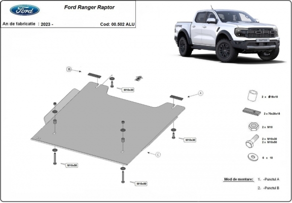 Aluminum transfer case guard for Ford Ranger Raptor