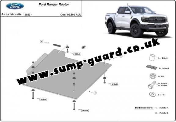 Aluminum transfer case guard for Ford Ranger Raptor