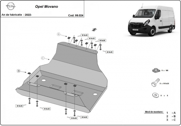 Steel fuel tank guard  for Vauxhall Movano C 