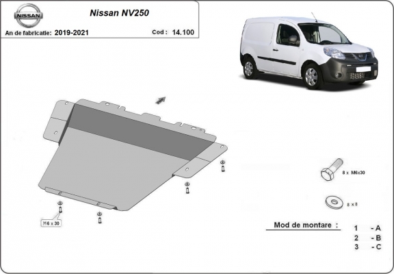 Steel sump guard for Nissan NV250