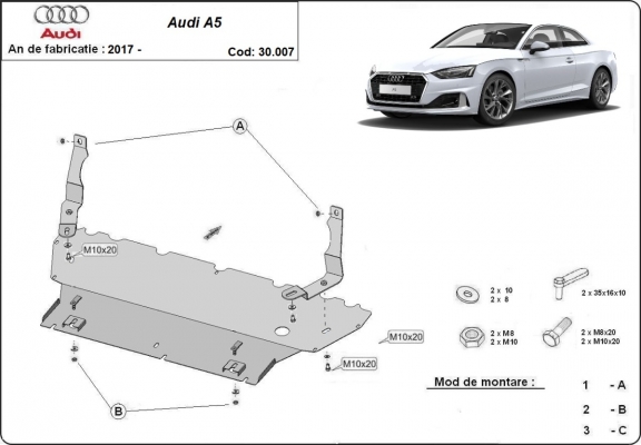 Steel sump guard for Audi A5