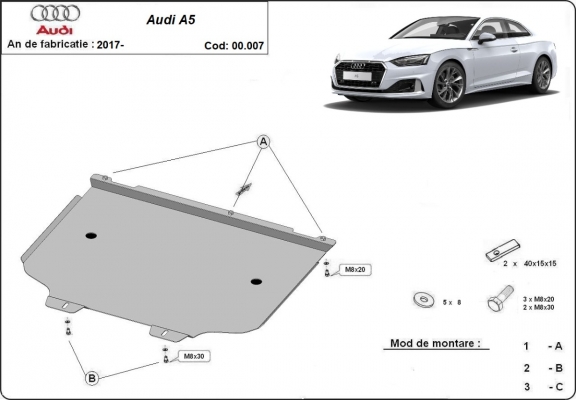 Steel gearbox guard for Audi A5