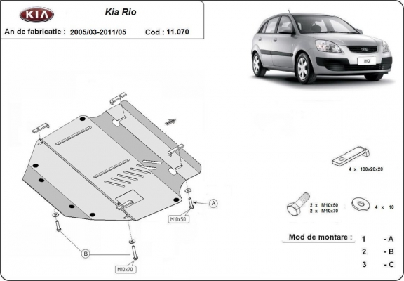 Steel sump guard for Kia Rio 2