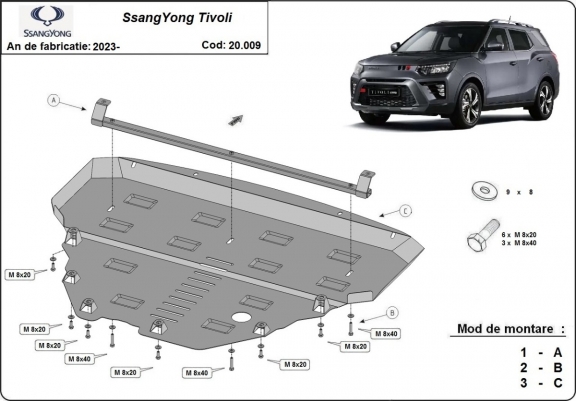 Steel sump guard for SsangYong Tivoli