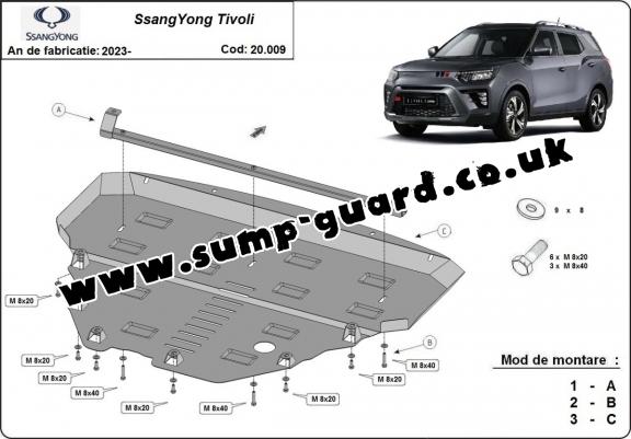 Steel sump guard for SsangYong Tivoli