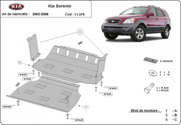 Steel sump guard for the protection of the engine and the radiator for Kia Sorento