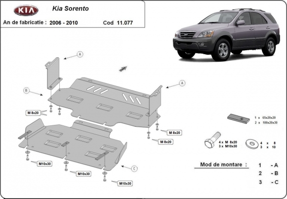 Steel sump guard for the protection of the engine and the radiator for Kia Sorento