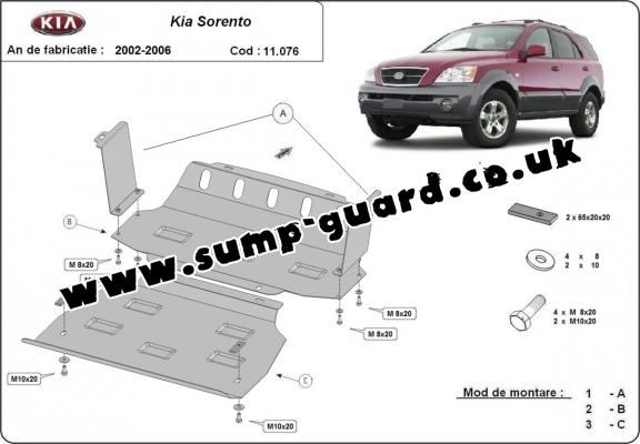 Steel sump guard for the protection of the engine and the radiator for Kia Sorento