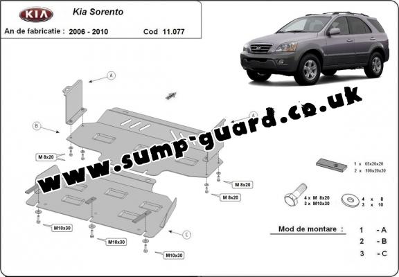 Steel sump guard for the protection of the engine and the radiator for Kia Sorento