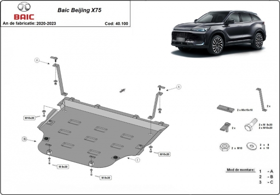 Steel sump guard for Baic Beijing X75