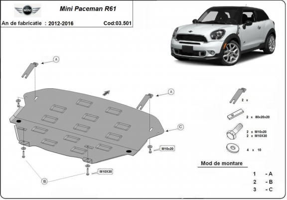 Steel sump guard for Mini Paceman R61