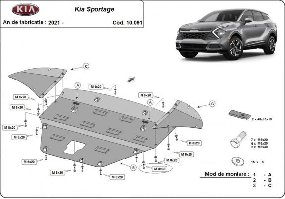 Steel sump guard for Kia Sportage
