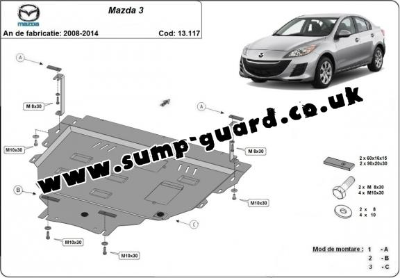 Steel sump guard for Mazda 3