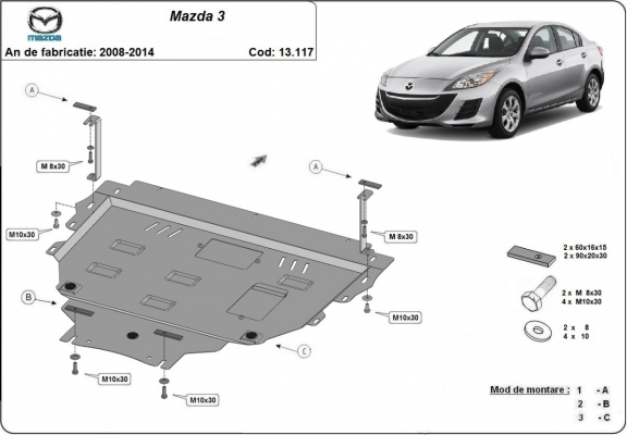 Steel sump guard for Mazda 3
