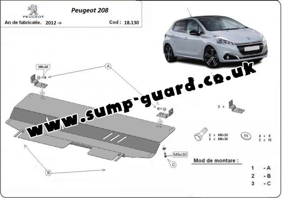 Steel sump guard for Peugeot 208