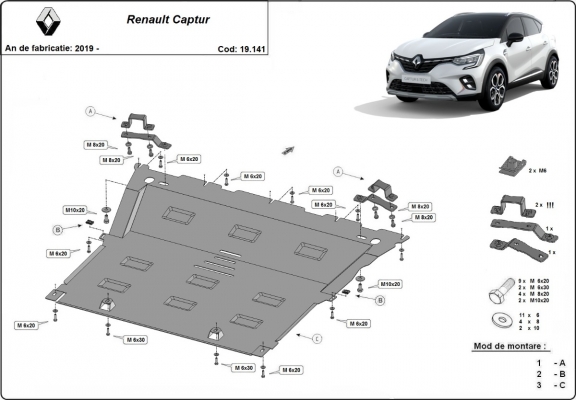 Steel sump guard for Renault Captur