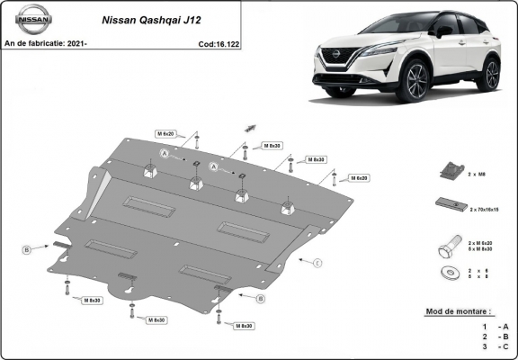 Steel sump guard for Nissan Qashqai J12