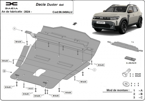 Aluminum sump guard for Dacia Duster- 4x4