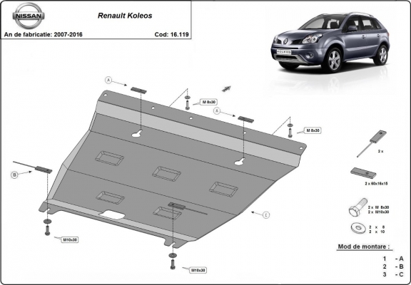 Steel sump guard for Renault Koleos - Vers 2.0