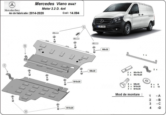 Steel sump guard for Mercedes Viano W447, 2.2 D, 4x4