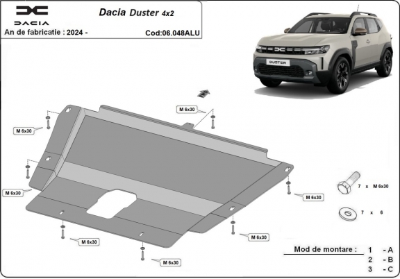 Aluminum sump guard for Dacia Duster - 4x2 +4x4