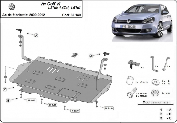 Steel sump guard for VW Golf 6