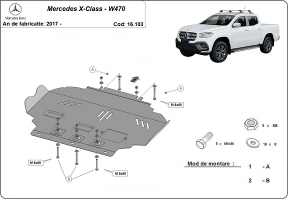 Steel sump guard for Mercedes X-Class W470