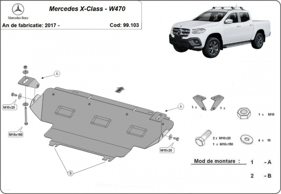 Steel radiator guard for Mercedes X-Class W470