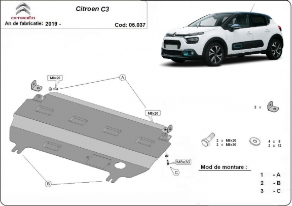 Steel sump guard for Citroen C3