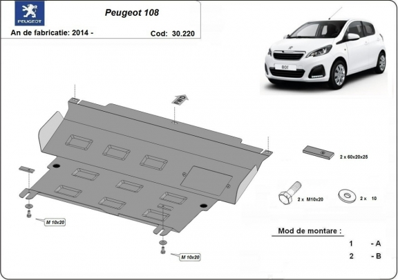 Steel sump guard for Peugeot 108