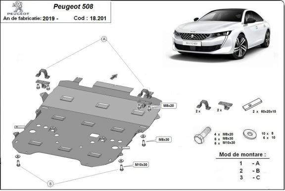 Steel sump guard for Peugeot 508