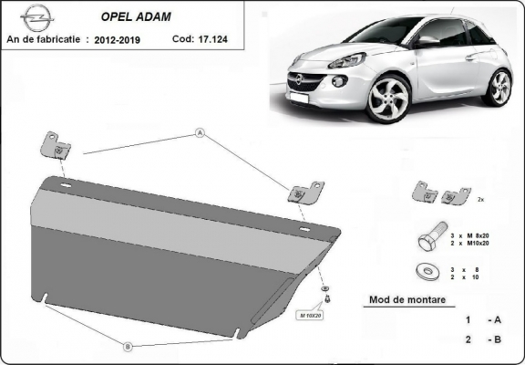 Steel sump guard for Vauxhall Adam