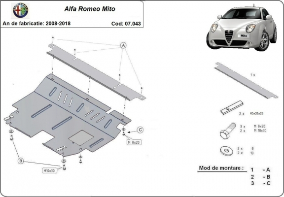 Steel sump guard for Alfa Romeo Mito