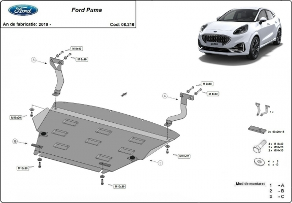 Steel sump guard for Ford Puma