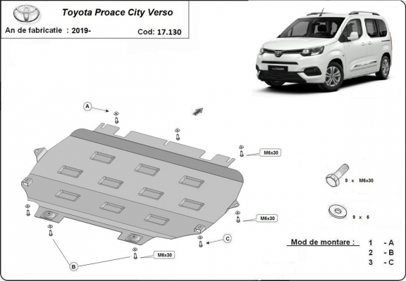Steel sump guard for Toyota Proace City Verso