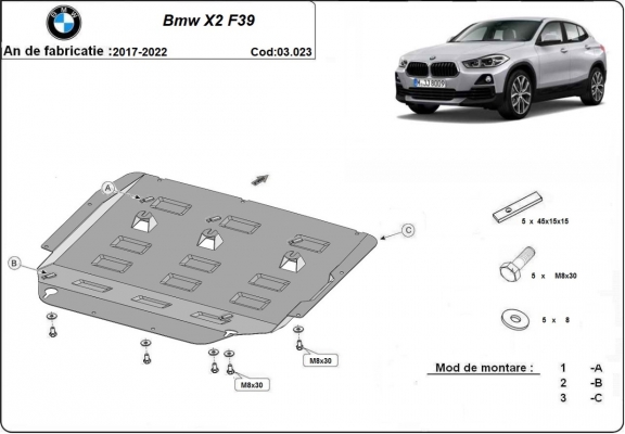 Steel sump guard for  BMW X2 F39
