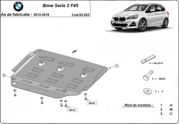 Steel sump guard for  BMW Seria 2 F45 / F46	