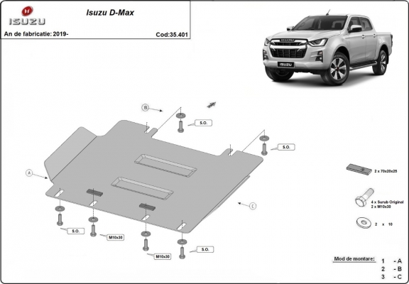 Steel sump guard for Isuzu D-Max