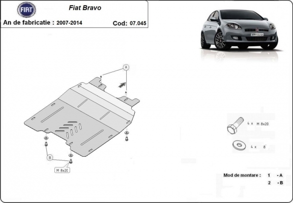 Steel sump guard for the protection of the engine and the gearbox for Fiat Bravo