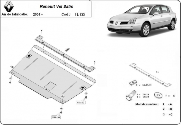 Steel sump guard for Renault Vels Satis